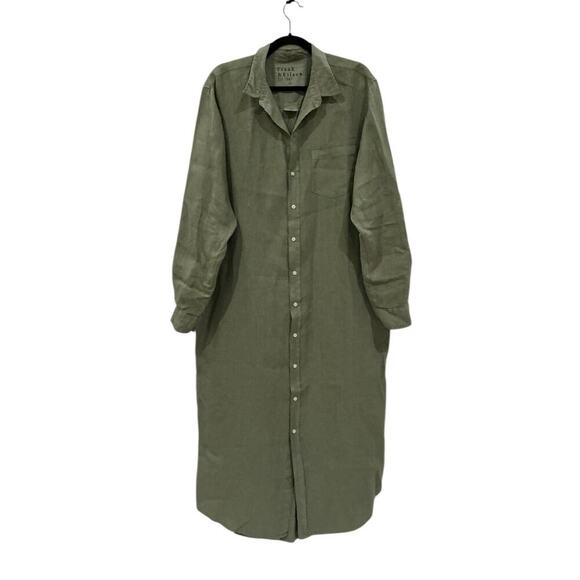 Frank & Eileen Rory Shirtdress Maxi Dress In Olive Size XL Washed Linen Made USA - Picture 3 of 16